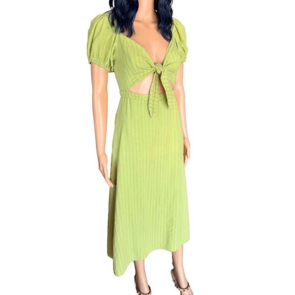 Show Me Your Mumu Pear Green Gabrielle Tie Front Midi Dress - Picture 5 of 6
